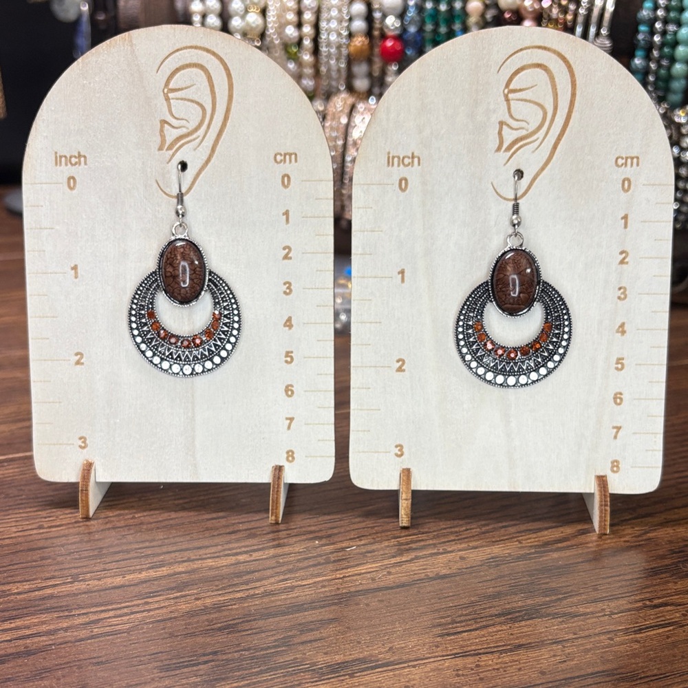 Chic Silver and Brown Hoop Earrings